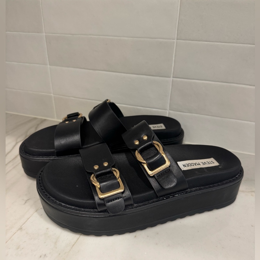 Steve Madden Brooklin Black Chunky Platform Sandals